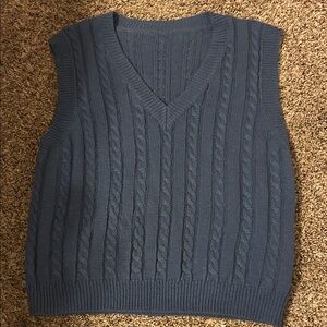 SHEIN Women's Blue V-Neck Cable Knit Sweater Vest